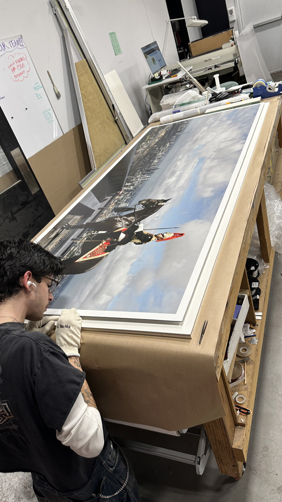 Large custom framing structure in the Image and Frame workroom